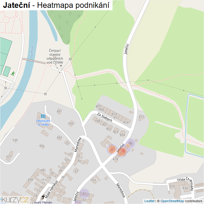 Mapa Jateční - Firmy v ulici.