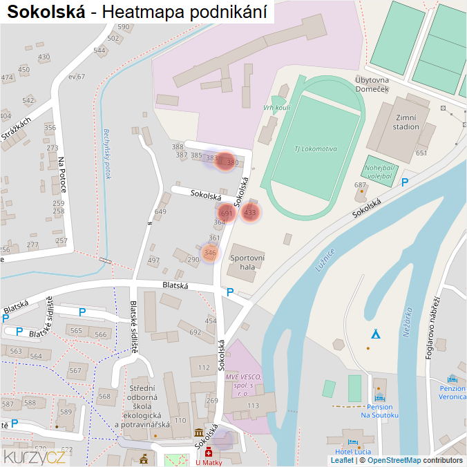 Mapa Sokolská - Firmy v ulici.