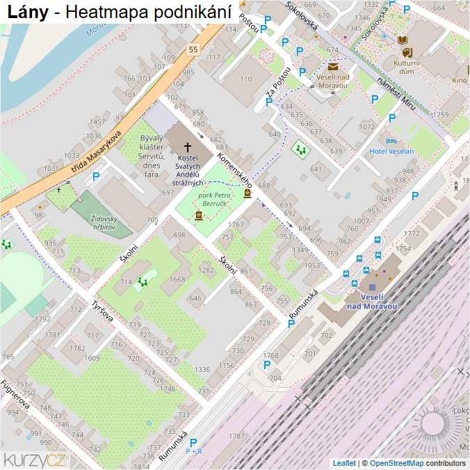 Mapa Lány - Firmy v ulici.
