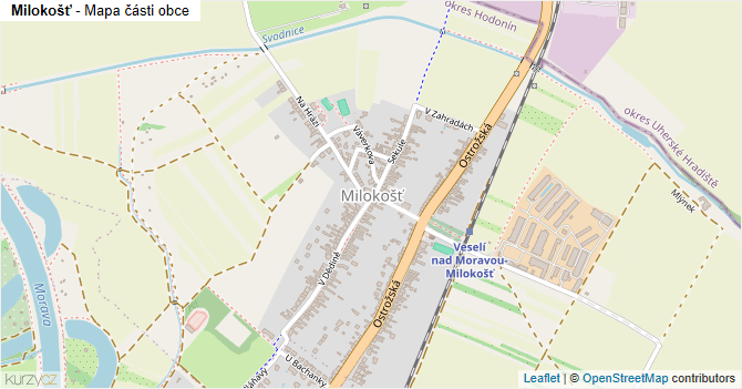 Milokošť - mapa části obce