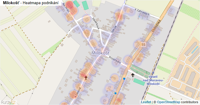 Milokošť - mapa podnikání