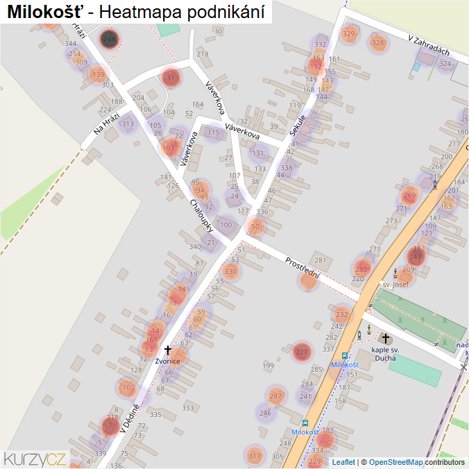 Mapa Milokošť - Firmy v části obce.