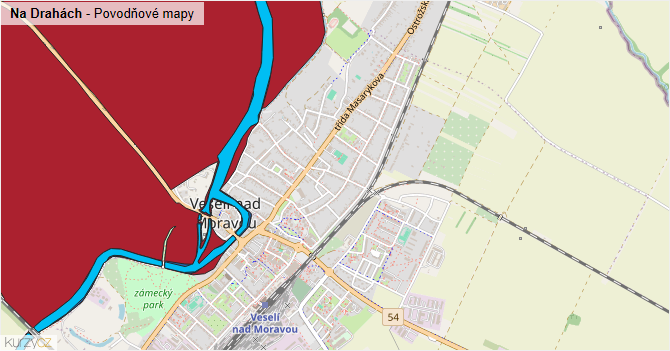 Na Drahách - záplavové mapy stoleté vody