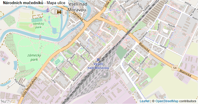 Národních mučedníků - mapa ulice