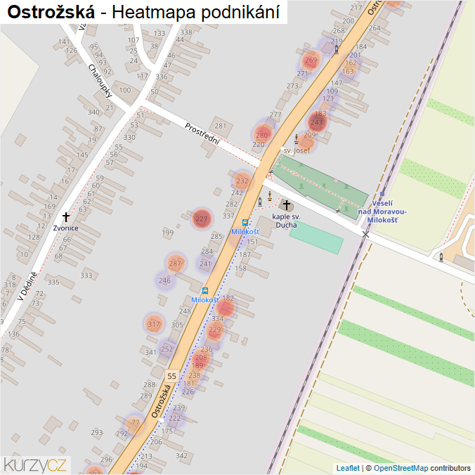 Mapa Ostrožská - Firmy v ulici.