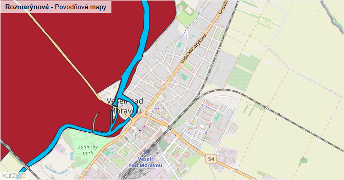 Rozmarýnová - záplavové mapy stoleté vody