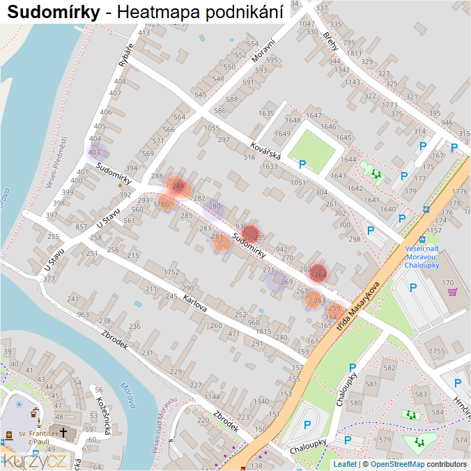 Mapa Sudomírky - Firmy v ulici.