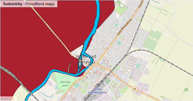 Sudomírky - záplavové mapy stoleté vody