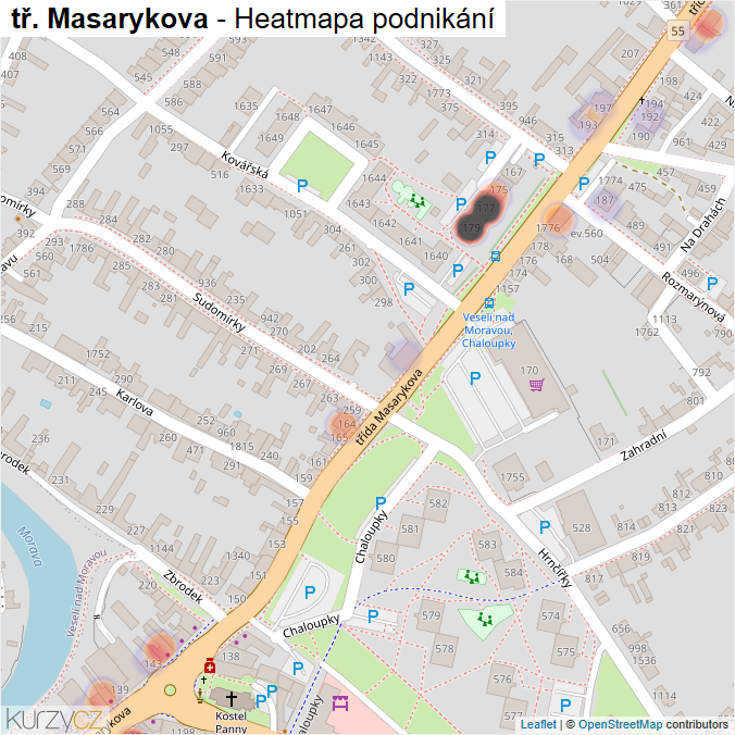 Mapa tř. Masarykova - Firmy v ulici.