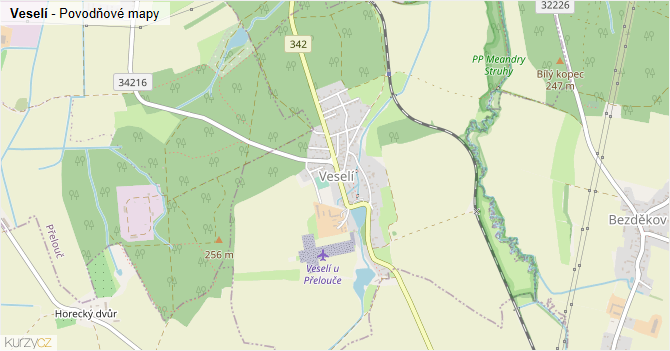 Veselí - záplavové mapy stoleté vody