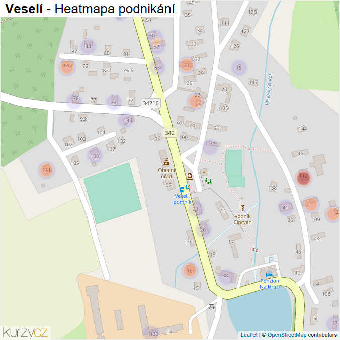 Mapa Veselí - Firmy v části obce.