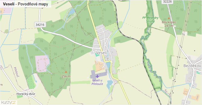 Veselí - záplavové mapy stoleté vody