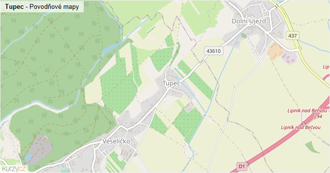 Tupec - záplavové mapy stoleté vody