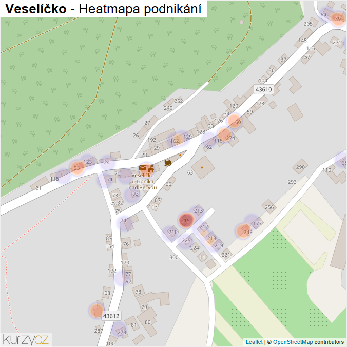 Mapa Veselíčko - Firmy v části obce.