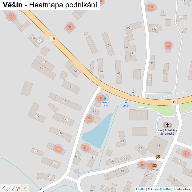 Mapa Věšín - Firmy v obci.