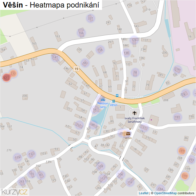 Mapa Věšín - Firmy v části obce.