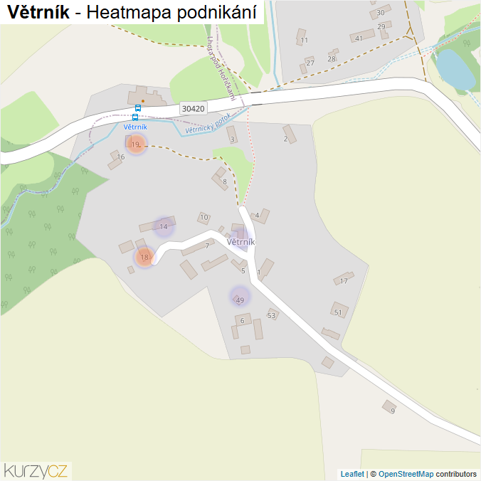 Mapa Větrník - Firmy v části obce.