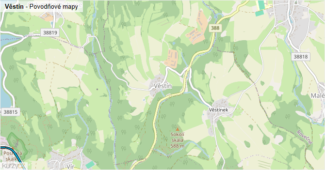 Věstín - záplavové mapy stoleté vody