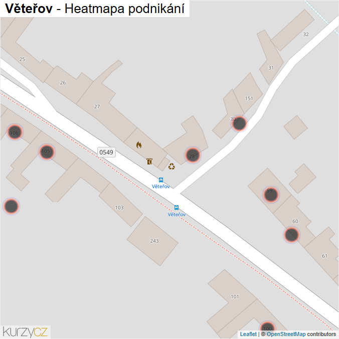 Mapa Věteřov - Firmy v obci.