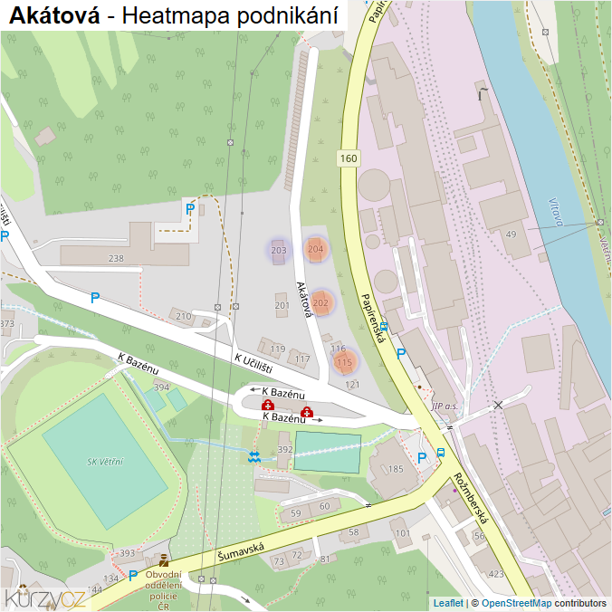 Mapa Akátová - Firmy v ulici.