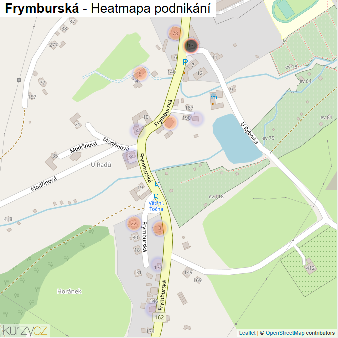 Mapa Frymburská - Firmy v ulici.