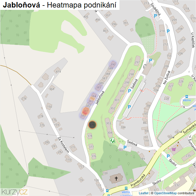 Mapa Jabloňová - Firmy v ulici.