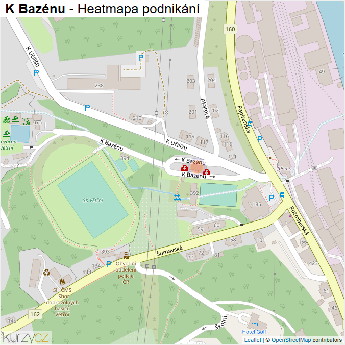 Mapa K Bazénu - Firmy v ulici.