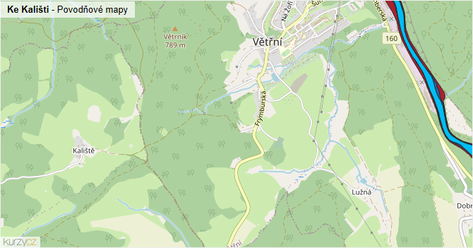 Ke Kališti - záplavové mapy stoleté vody