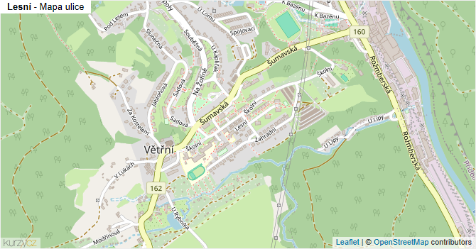 Lesní - mapa ulice