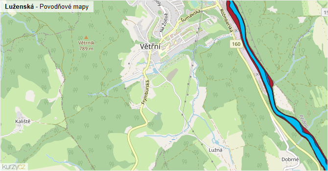 Luženská - záplavové mapy stoleté vody