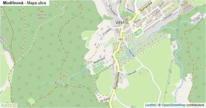 Modřínová - mapa ulice
