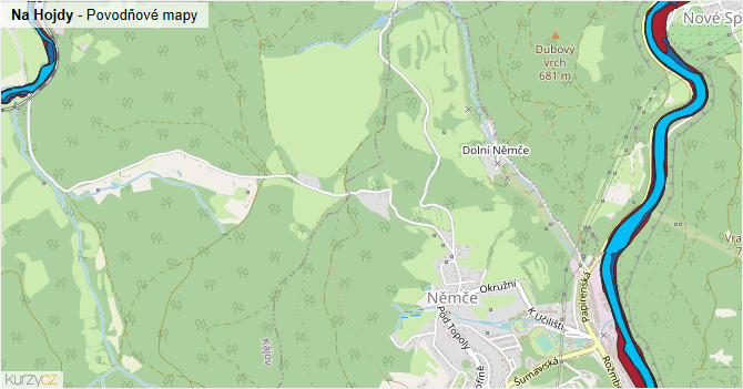Na Hojdy - záplavové mapy stoleté vody