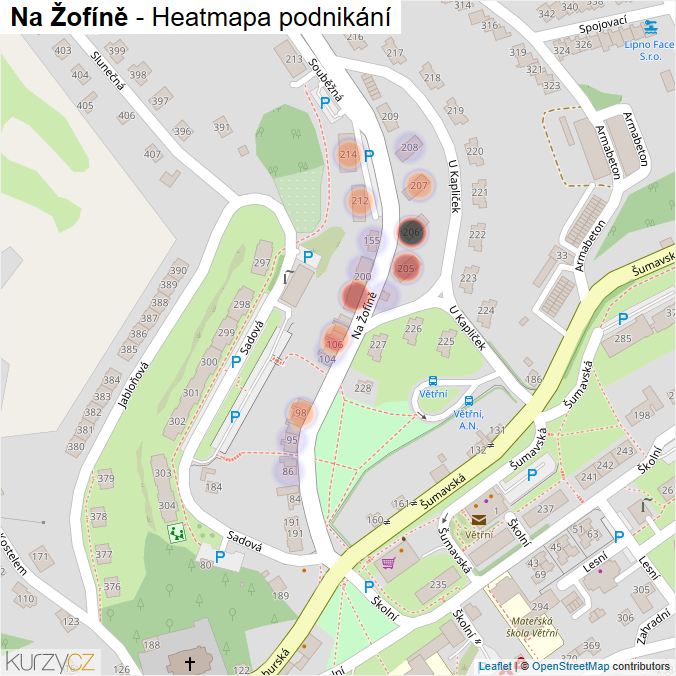 Mapa Na Žofíně - Firmy v ulici.