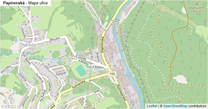 Papírenská - mapa ulice