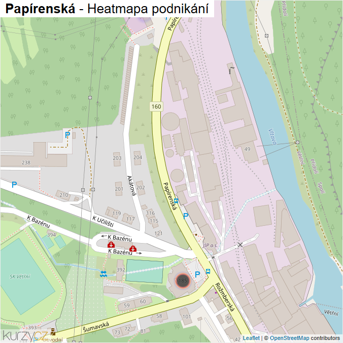 Mapa Papírenská - Firmy v ulici.