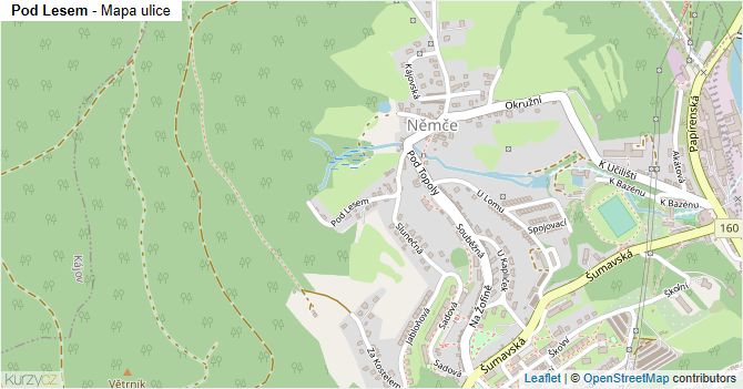 Pod Lesem - mapa ulice