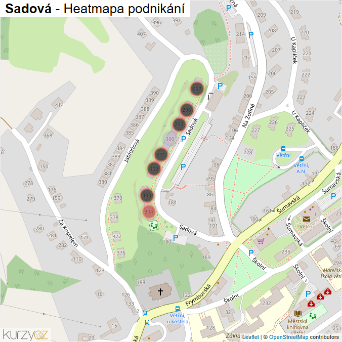 Mapa Sadová - Firmy v ulici.