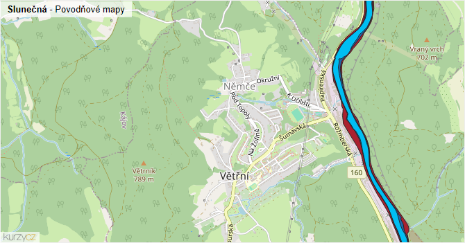 Slunečná - záplavové mapy stoleté vody