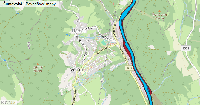 Šumavská - záplavové mapy stoleté vody