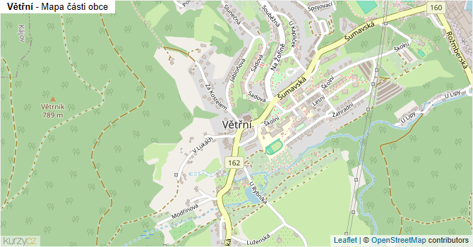 Větřní - mapa části obce