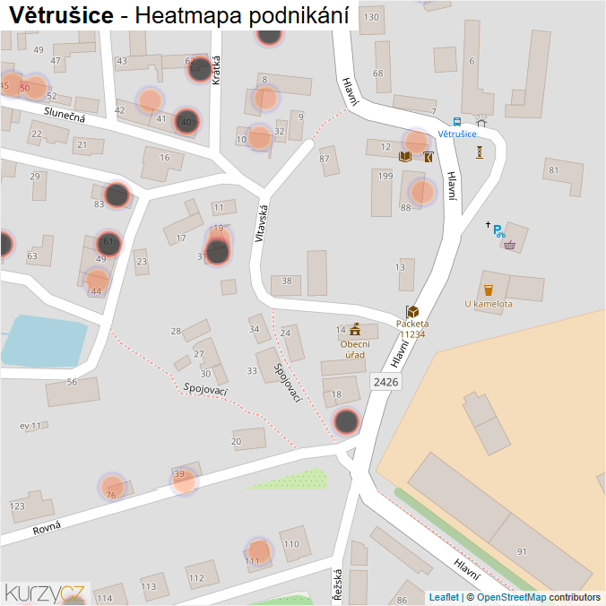 Mapa Větrušice - Firmy v obci.