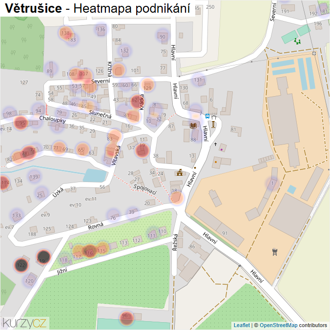 Mapa Větrušice - Firmy v části obce.