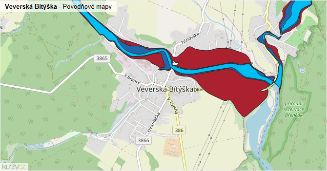 Veverská Bítýška - záplavové mapy stoleté vody