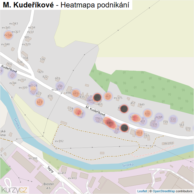 Mapa M. Kudeříkové - Firmy v ulici.