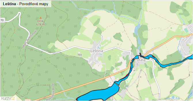 Leština - záplavové mapy stoleté vody