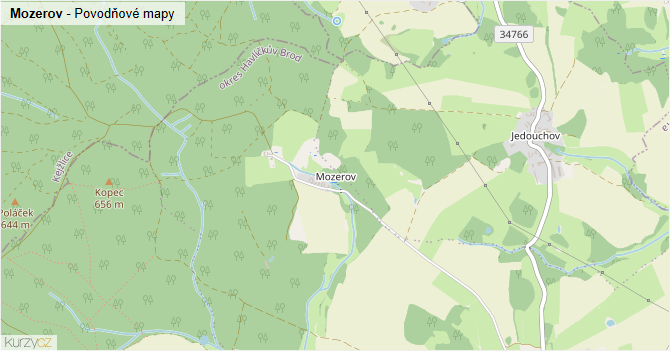 Mozerov - záplavové mapy stoleté vody