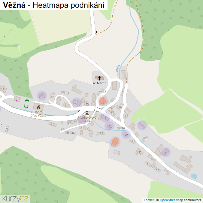 Mapa Věžná - Firmy v části obce.