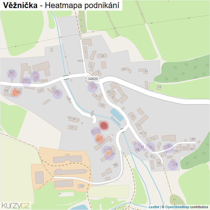 Mapa Věžnička - Firmy v části obce.