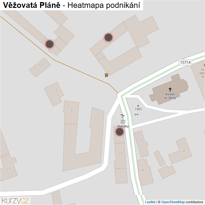 Mapa Věžovatá Pláně - Firmy v obci.