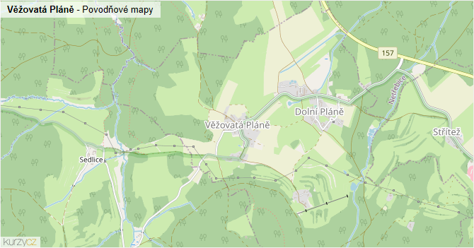 Věžovatá Pláně - záplavové mapy stoleté vody